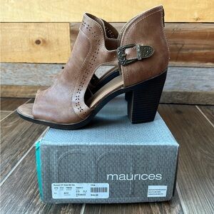 Maurices Tan Peep-Toe Heeled Sandals